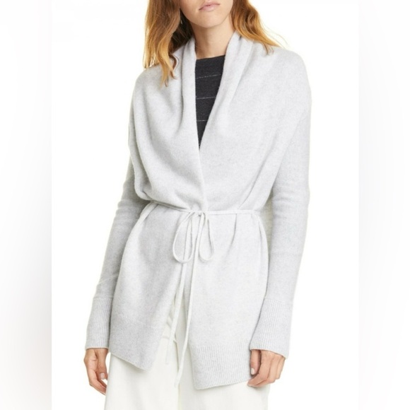 Vince light grey wool cashmere long tie front cardigan - Small - Picture 4 of 10